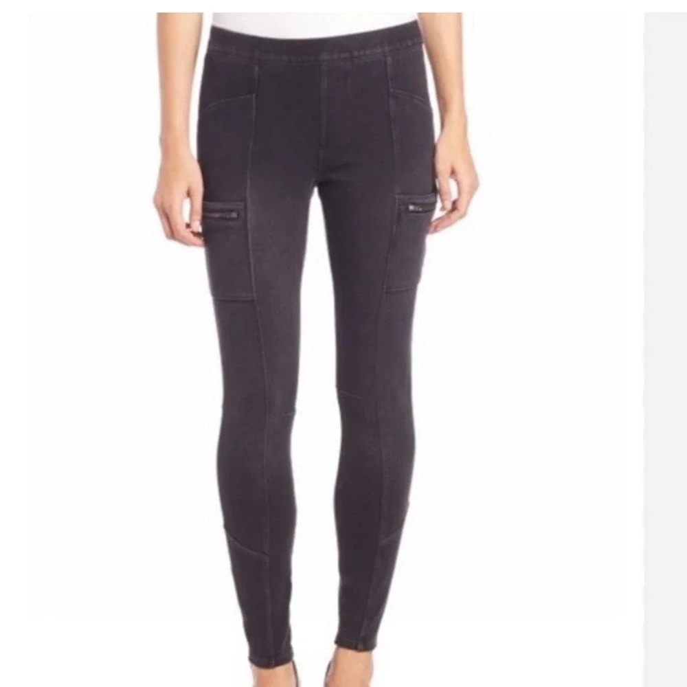 Spanx Moto cargo Leggings Faded‎ Black Cargo Zipper Pockets Stretch Denim Medium